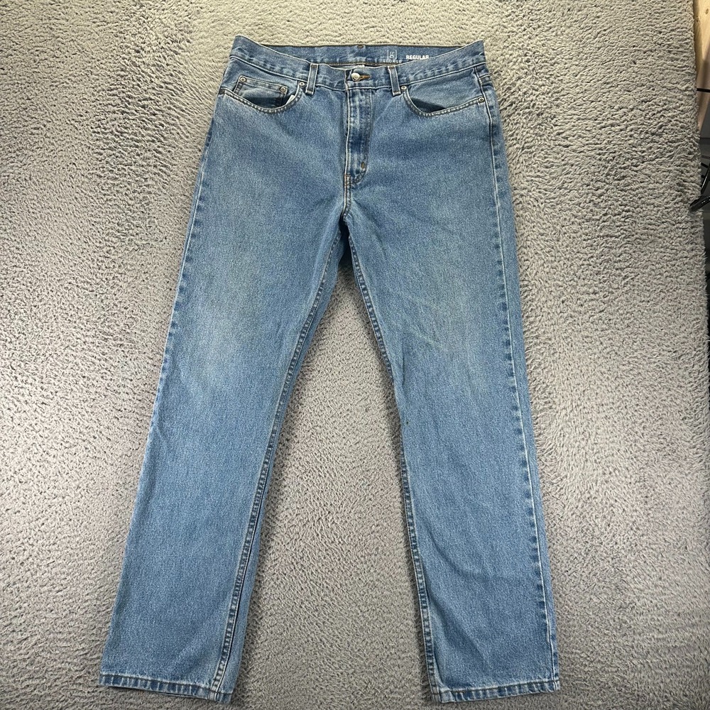 George Jeans Men's 34x32 Blue Cotton Denim Straight-Leg Faded Workwear Travel